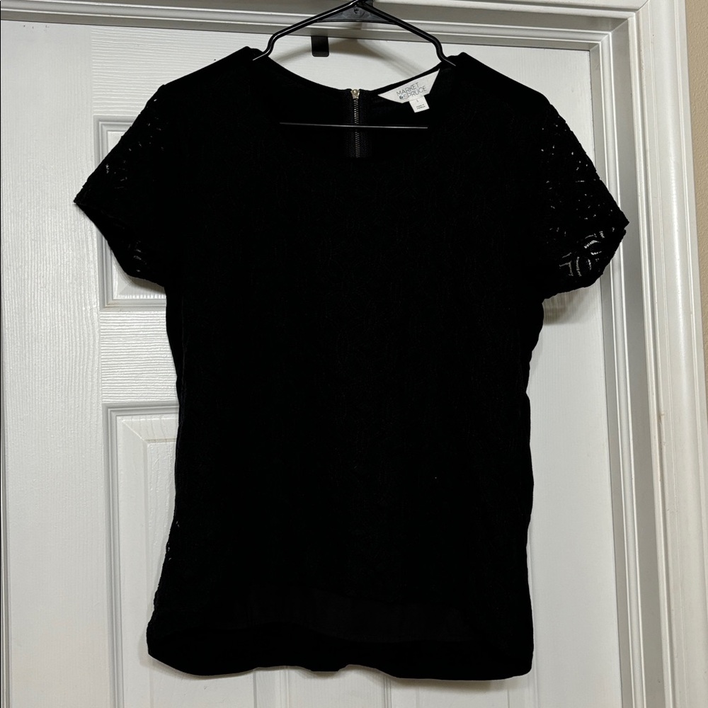 Market & Spruce Black Lacy Floral Top